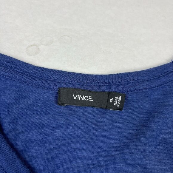 Vince Mens V-Neck Cotton T-Shirt Blue Plain Short Sleeve Top Basic Tee XL FLAW - Picture 4 of 11